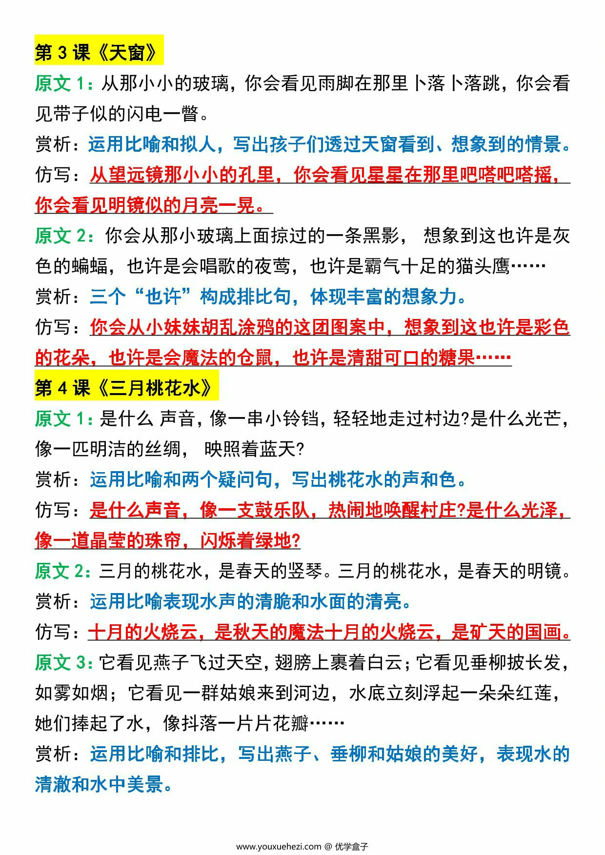 图片[2]-四年级下册语文必考重点句子仿写，7页PDF电子版-优学盒子