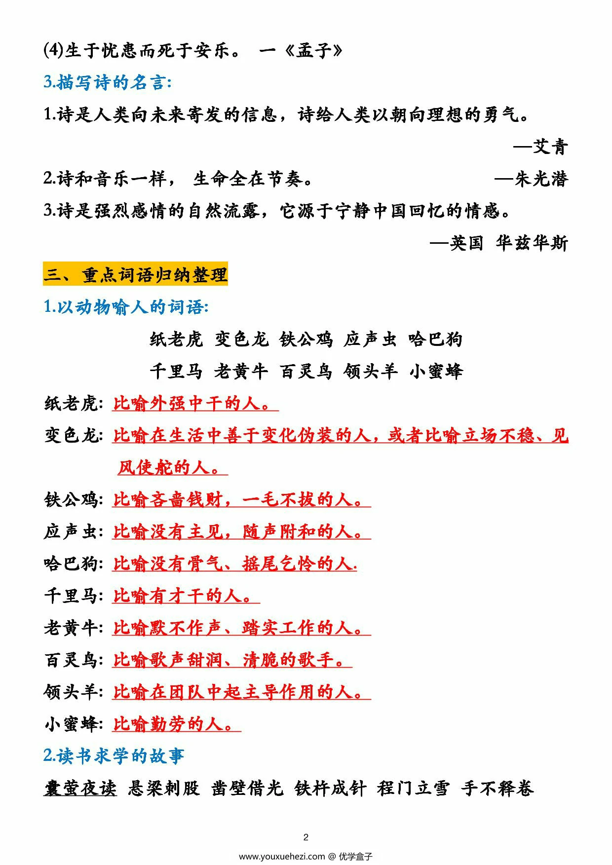 图片[2]-四年级下册语文期末复习重点知识梳理汇总，9页PDF电子版-优学盒子