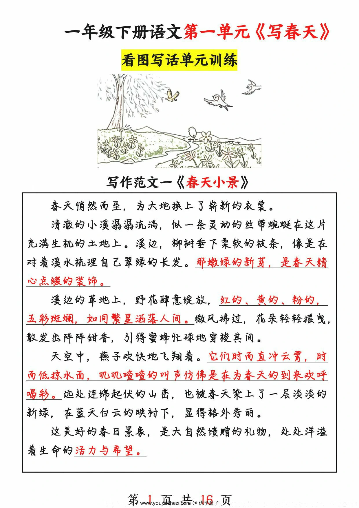 图片[2]-一年级下册语文1-8单元看图写话范文16篇，17页PDF可打印-优学盒子