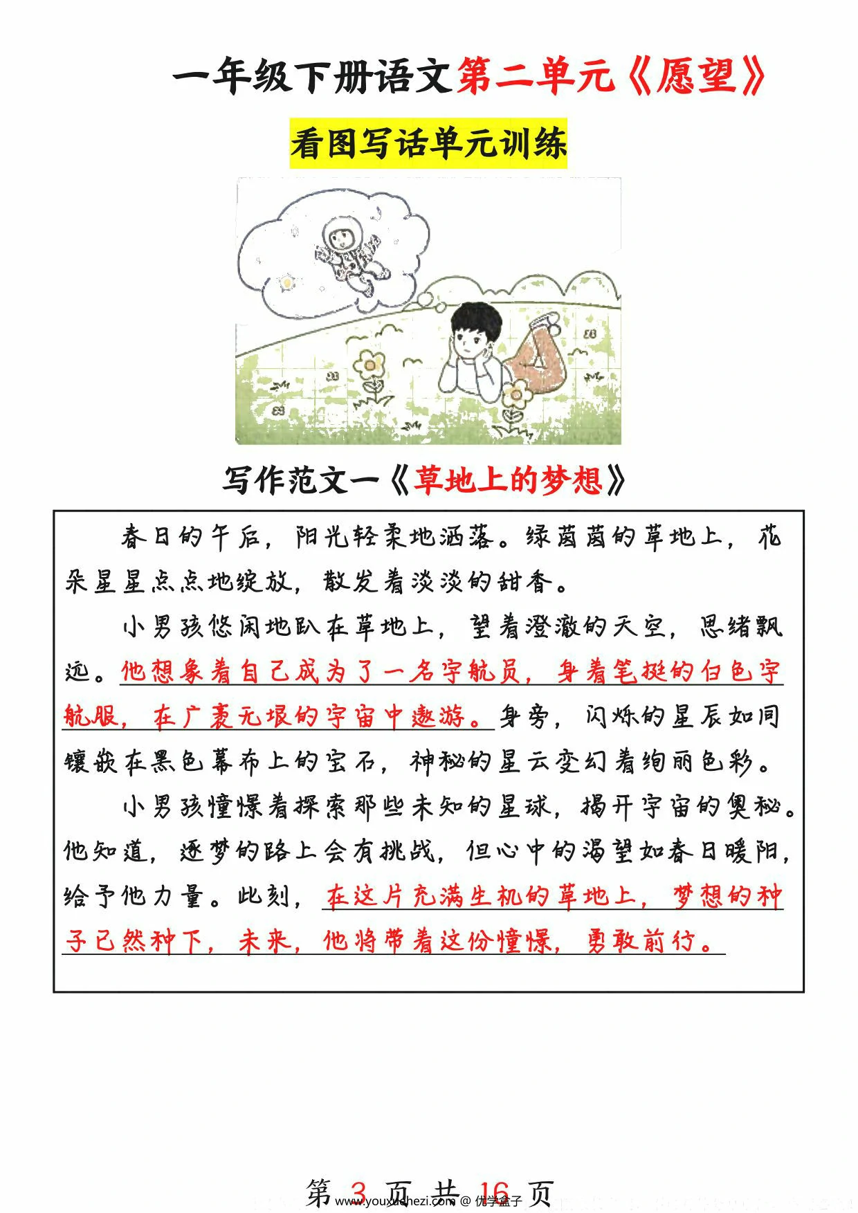 图片[3]-一年级下册语文1-8单元看图写话范文16篇，17页PDF可打印-优学盒子