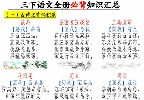 三下语文全册必背知识汇总，29页PDF电子版-优学盒子