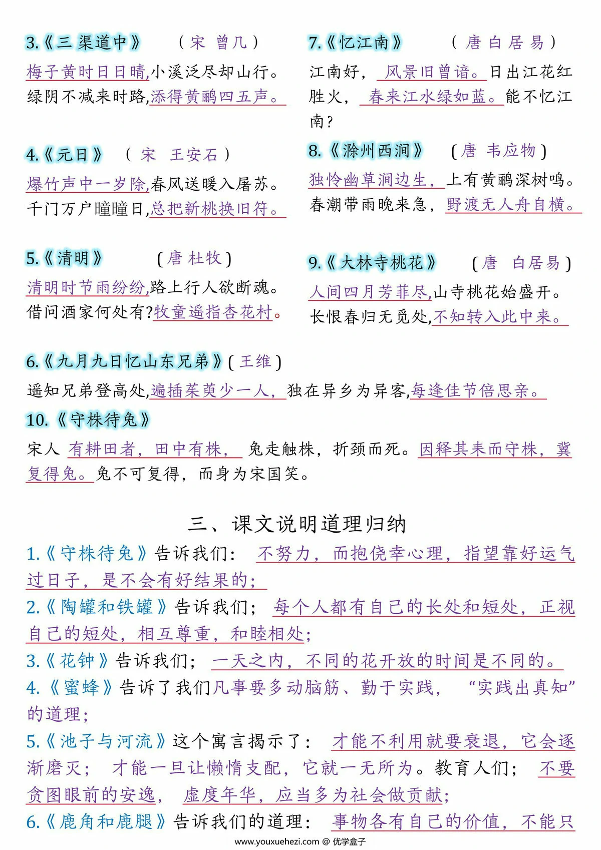 图片[2]-三年级下册语文全册重要考点汇总，13页PDF可打印-优学盒子