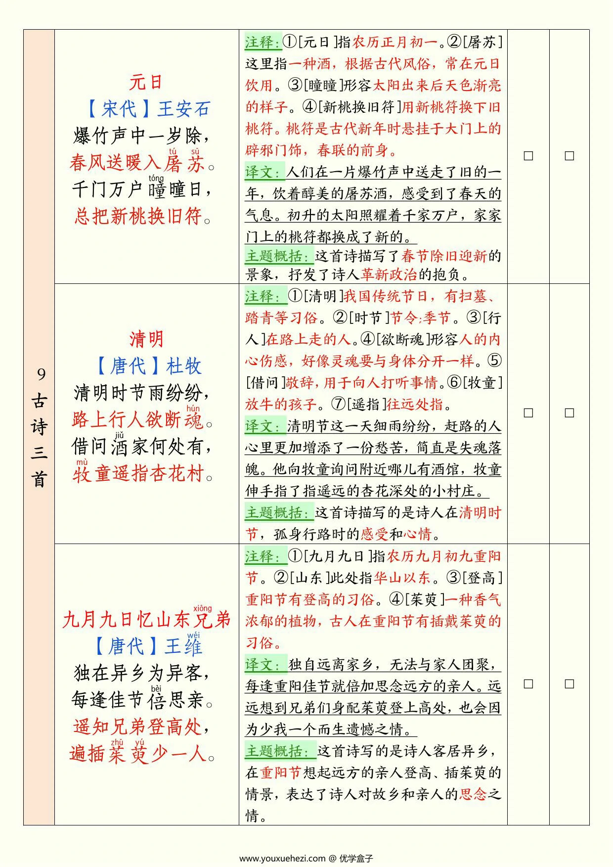 图片[3]-三年级下册语文背诵默写表，14页PDF电子版-优学盒子