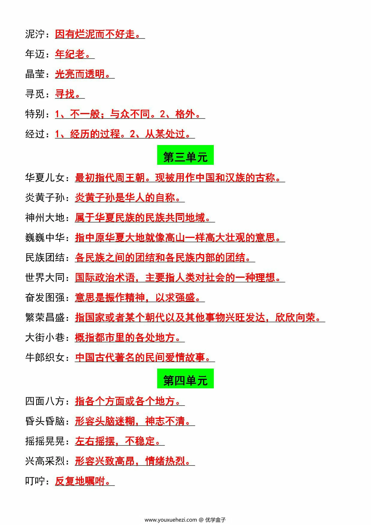 图片[3]-二年级下册语文必背成语词语释义大全，8页PDF电子版-优学盒子