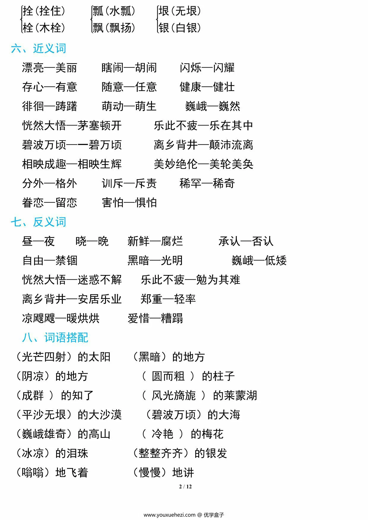 图片[2]-五年级下册语文期中复习知识要点，12页PDF可打印-优学盒子