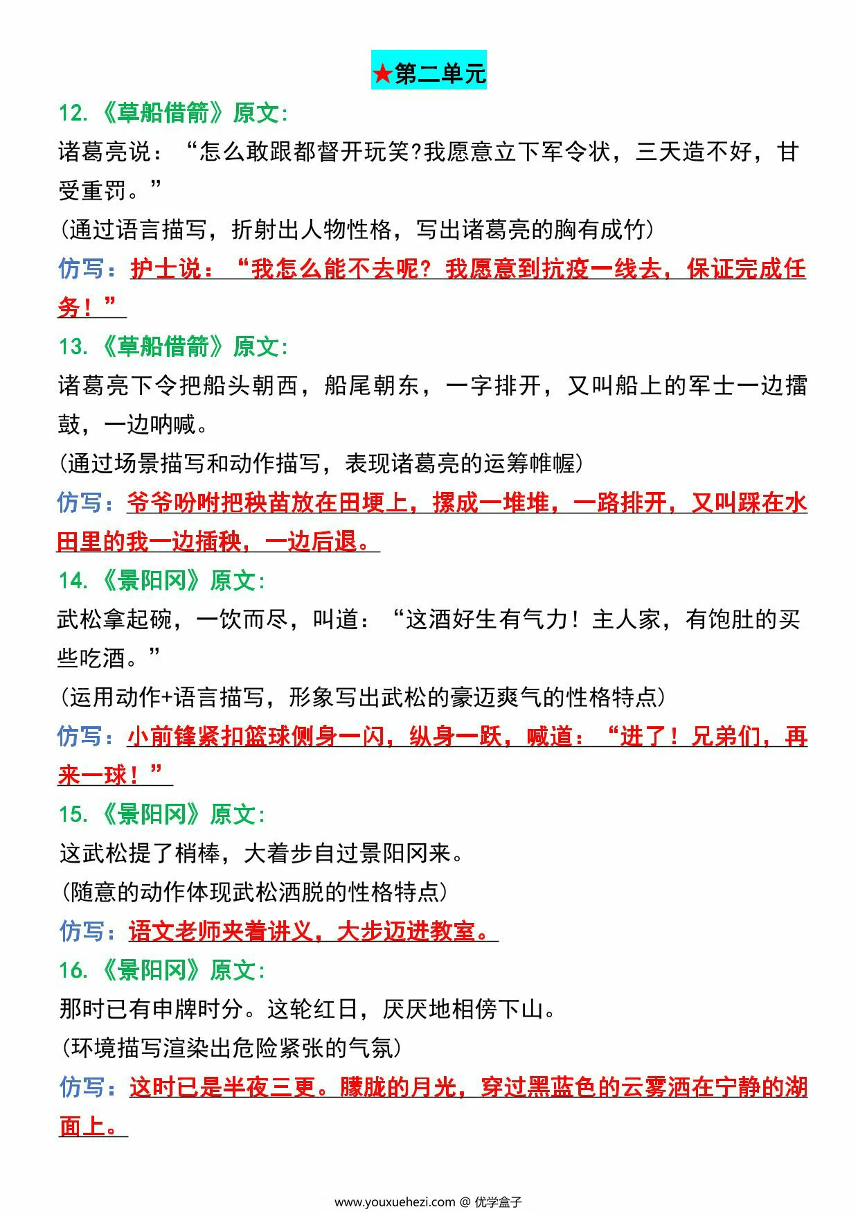 图片[3]-五年级语文下册1-4单元课文重点句子仿写，8页PDF可打印-优学盒子