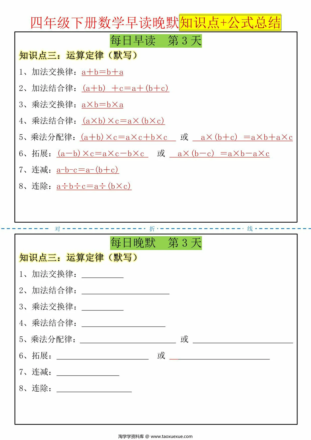图片[3]-四年级下册数学早读晚默知识点+公式总结，18页PDF可打印-优学盒子
