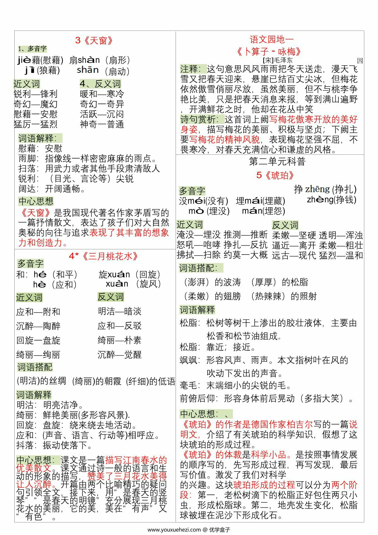 图片[2]-四年级语文下册课课贴，8页PDF可打印-优学盒子