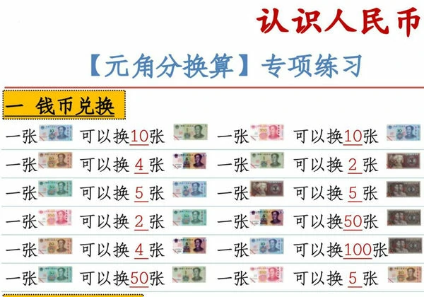 认识人民币元角分换算，38页PDF电子版-优学盒子
