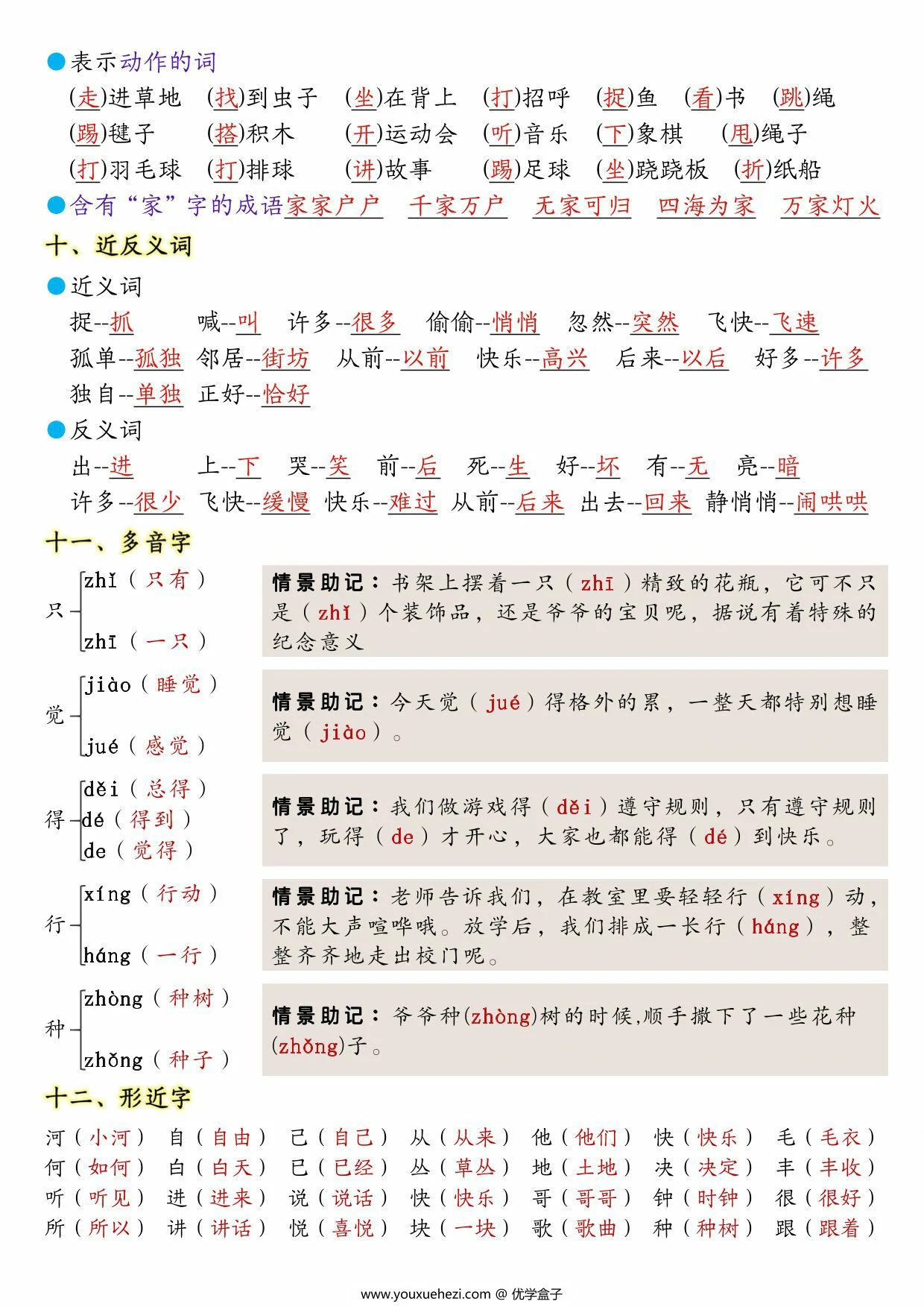 图片[2]-一年级下册语文第三单元考点知识背记-14个必背知识点，4页PDF电子版-优学盒子