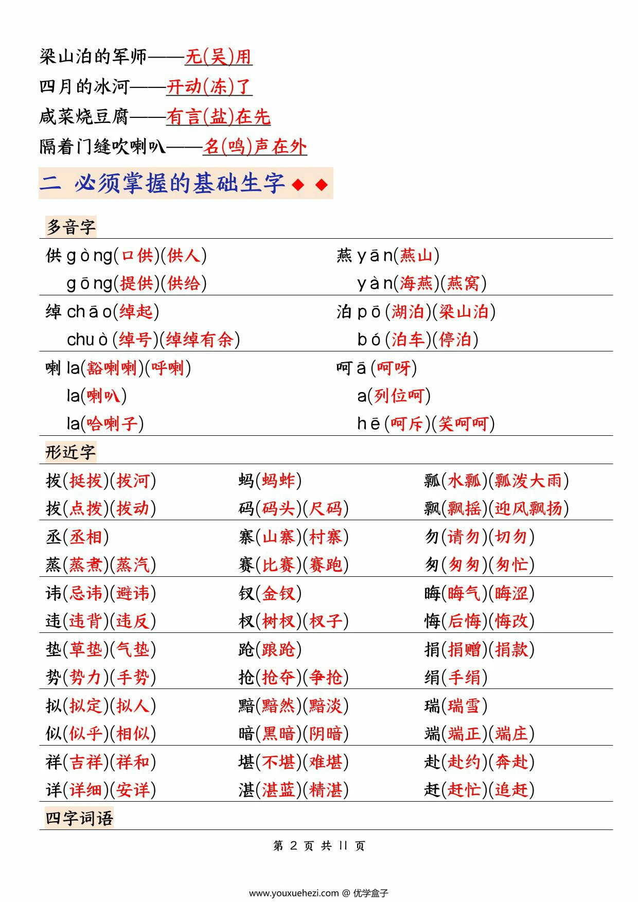 图片[2]-五下语文期中高频考点汇总，11页PDF可打印-优学盒子