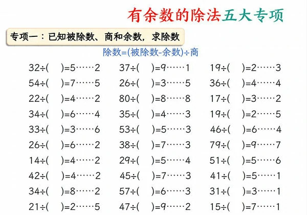 有余数的除法五大专项，13页PDF电子版-优学盒子