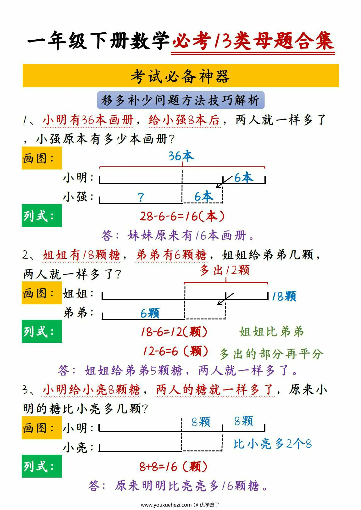 图片[4]-一年级下册数学必考13类母题合集，13页PDF电子版-优学盒子