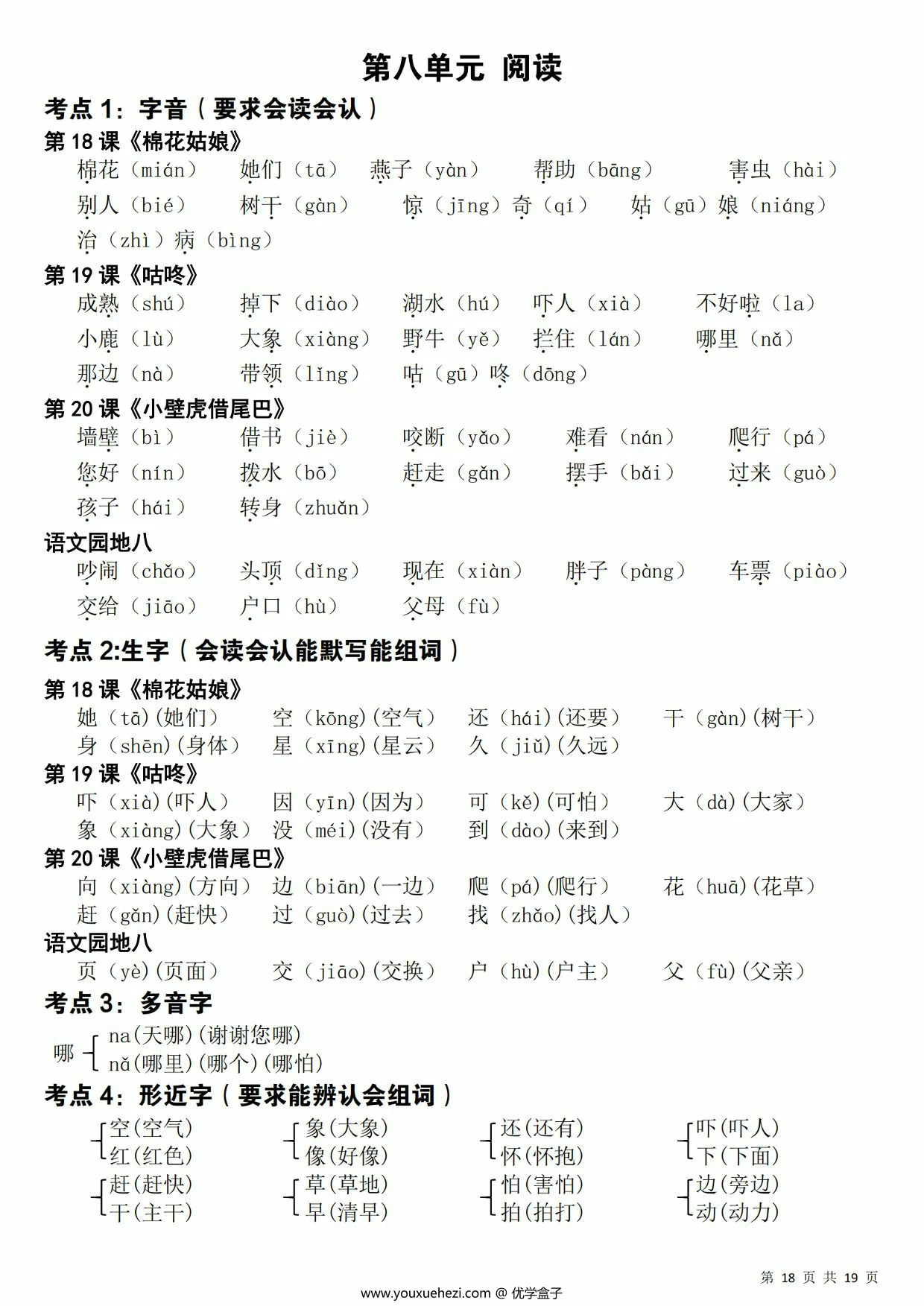 图片[4]-一年级下册语文期末覆盖式复习重点，19页PDF可打印-优学盒子