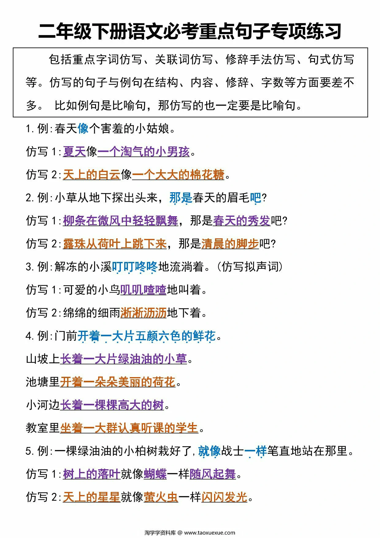 图片[3]-二年级下册语文必考重点句子专项练习(空白+答案)，11页PDF电子版-优学盒子
