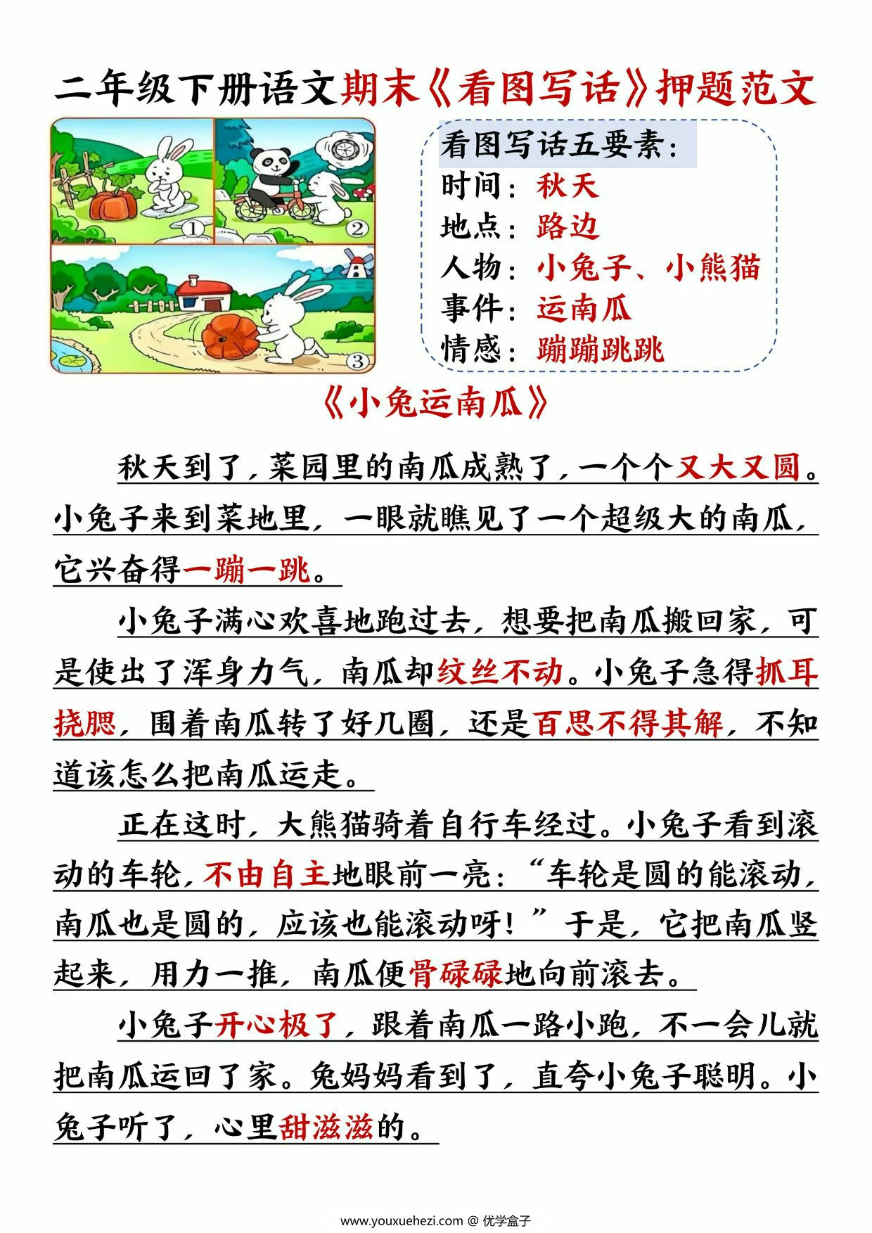 图片[1]-二年级下册语文期末《看图写话》押题范文，15页PDF电子版-优学盒子