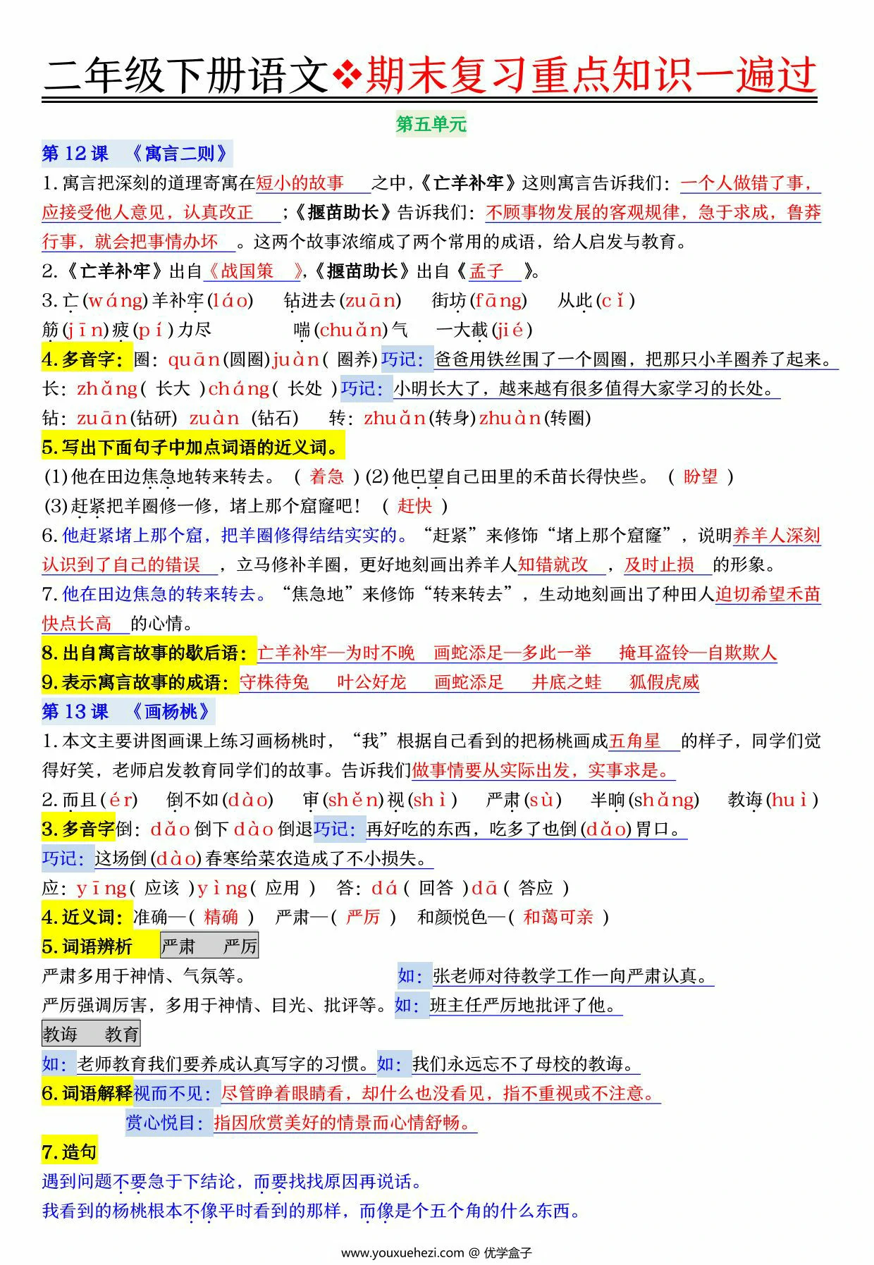 图片[4]-二年级下册语文期末复习重点知识一遍过，23页PDF可打印-优学盒子
