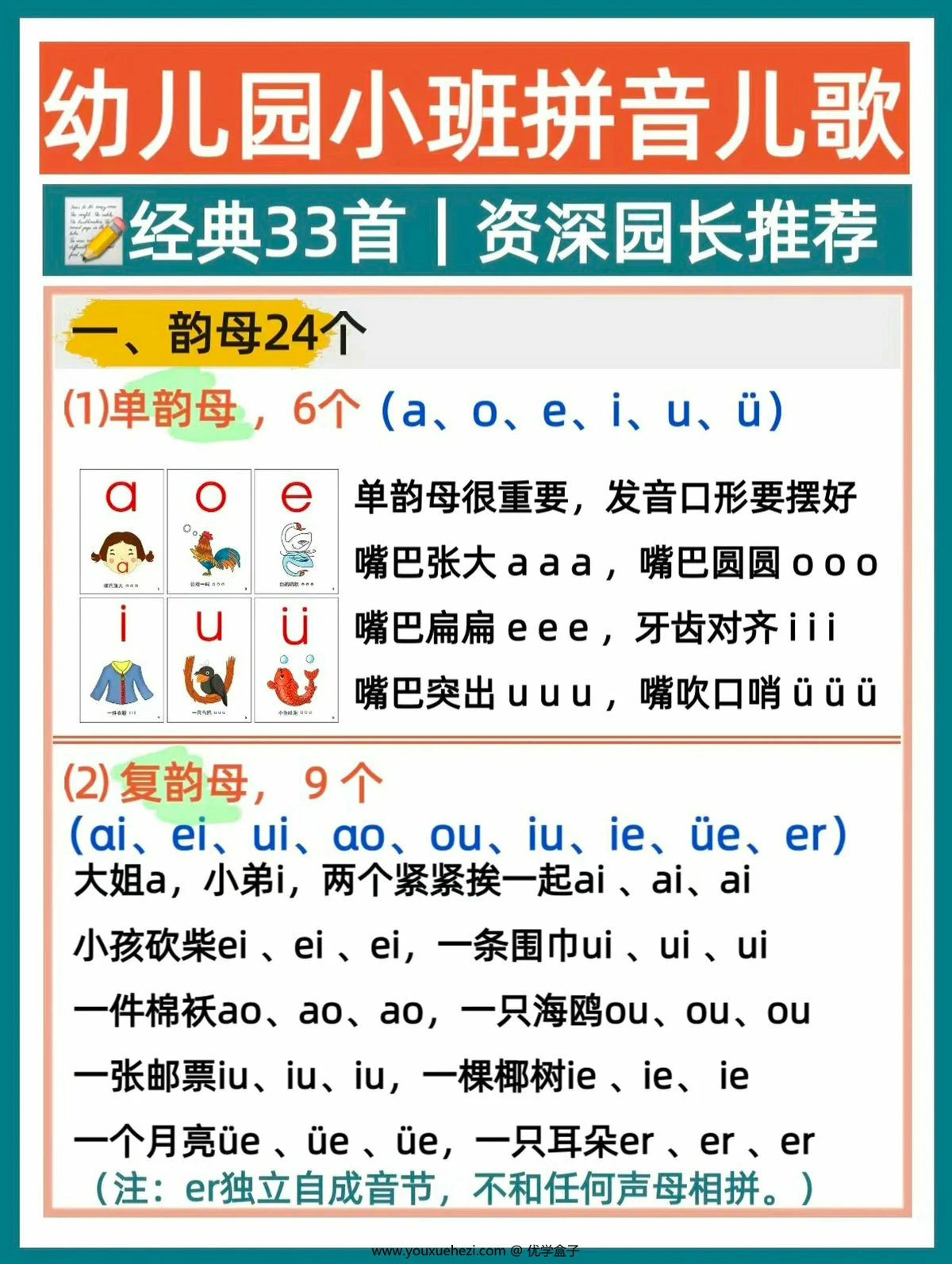 图片[1]-幼儿园大班拼音儿歌，9页PDF可打印-优学盒子