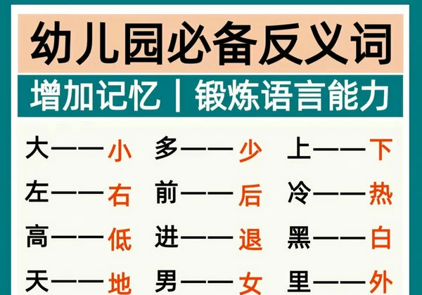 幼儿园必备反义词，9页PDF电子版-优学盒子