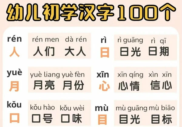 幼儿初学汉字100个，9页PDF电子版-优学盒子