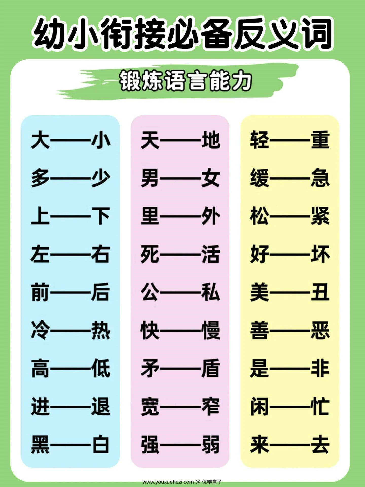 图片[1]-幼小衔接必备反义词，9页PDF电子版-优学盒子