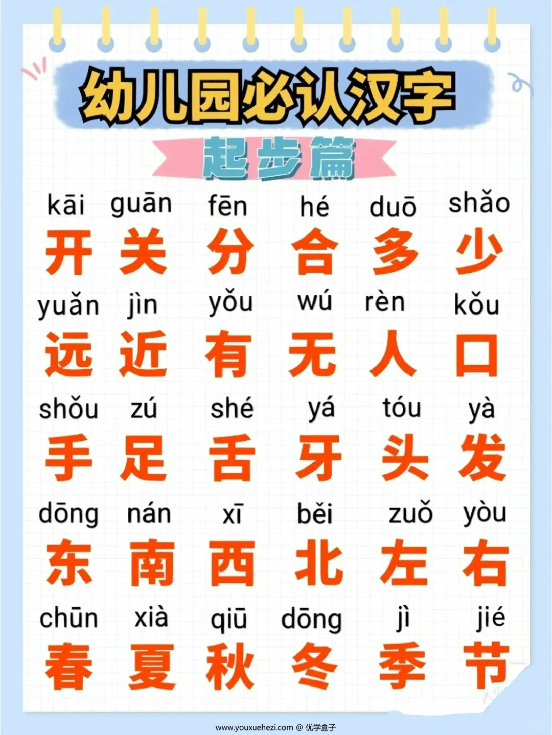 图片[2]-幼儿园必认汉字起步篇，9页PDF可打印-优学盒子