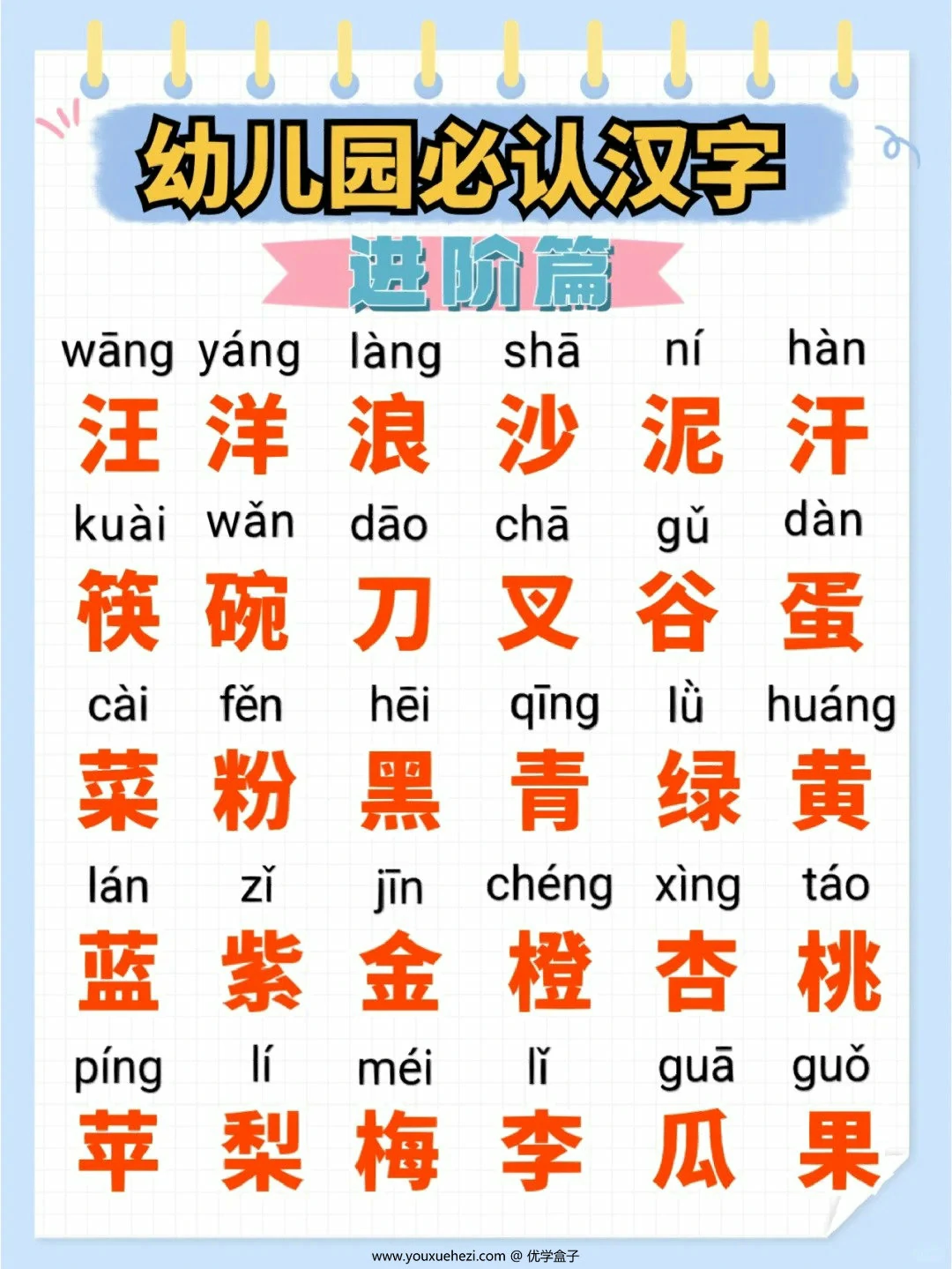 图片[1]-幼儿园必认汉字进阶篇，9页PDF电子版-优学盒子