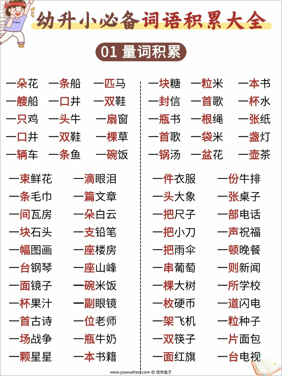 图片[1]-幼升小必备词语积累大全，5页PDF电子版-优学盒子