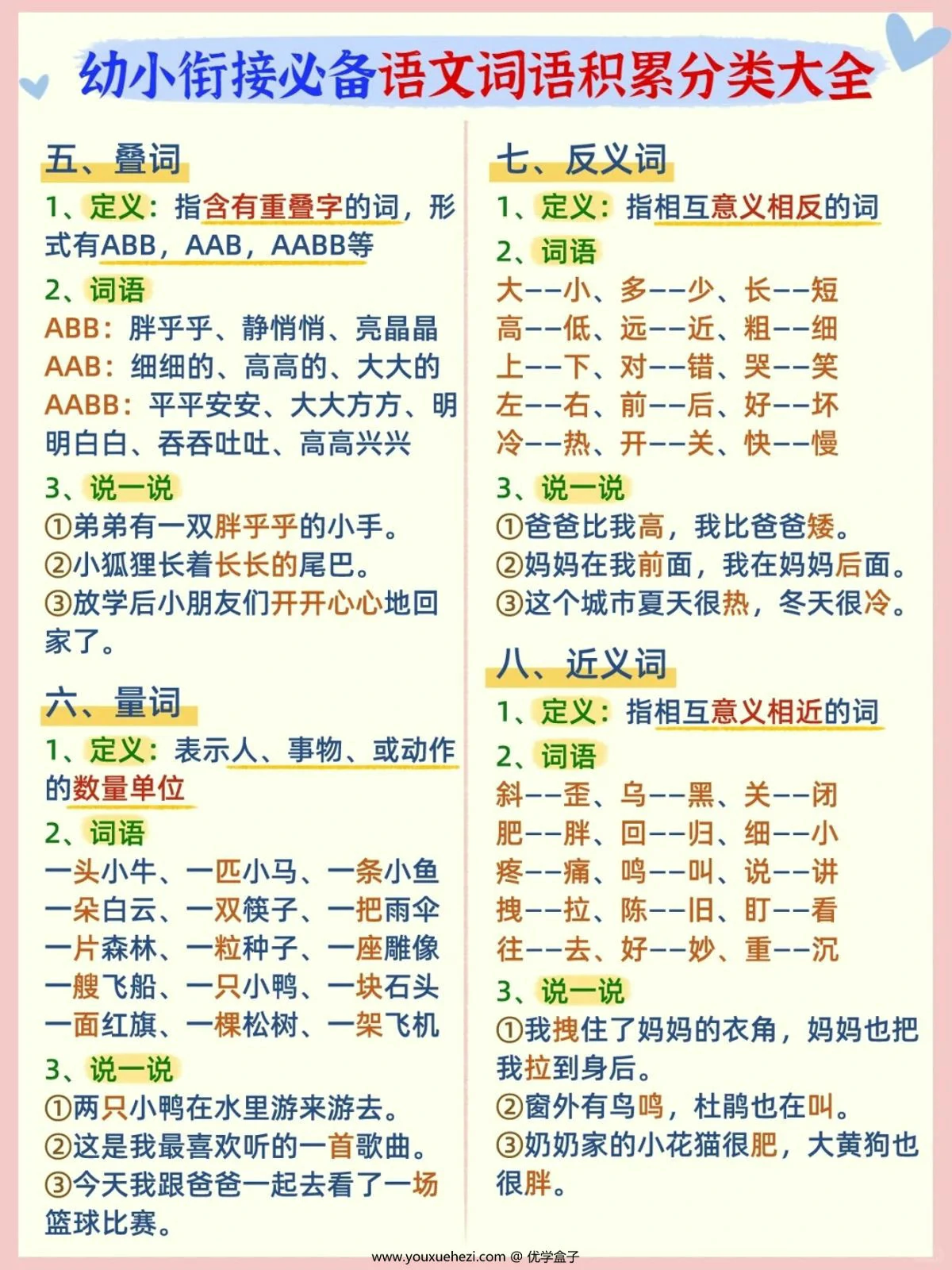 图片[2]-幼小衔接必备语文词语积累分类大全，2页PDF可打印-优学盒子
