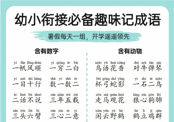 幼小衔接必备趣味记成语，4页PDF可打印-优学盒子
