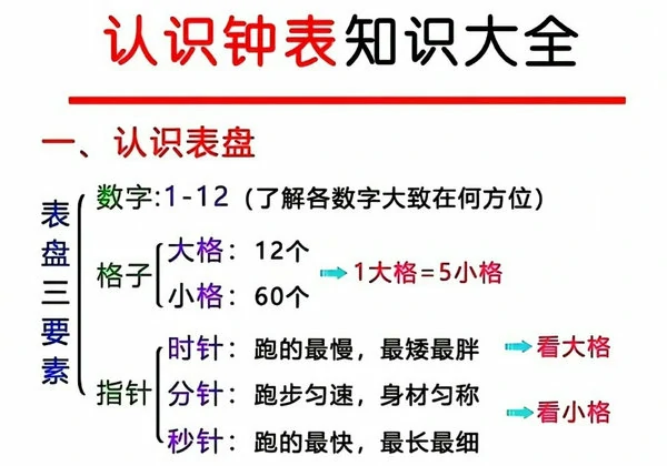 幼小衔接认识钟表知识大全，4页PDF可打印-优学盒子