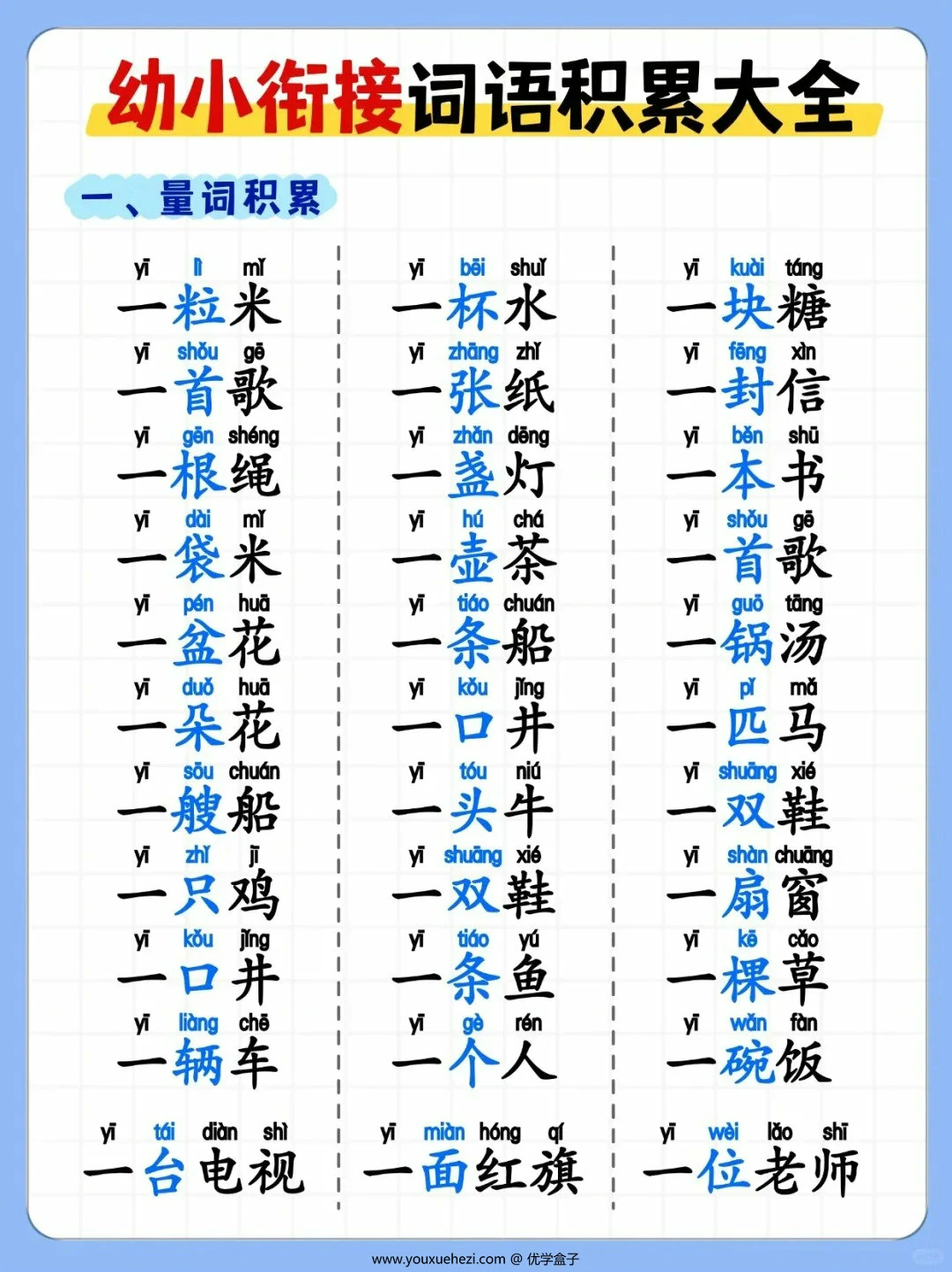 图片[1]-幼小衔接词语积累大全，6页PDF可打印-优学盒子