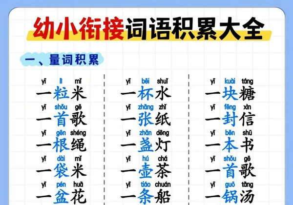 幼小衔接词语积累大全，6页PDF可打印-优学盒子