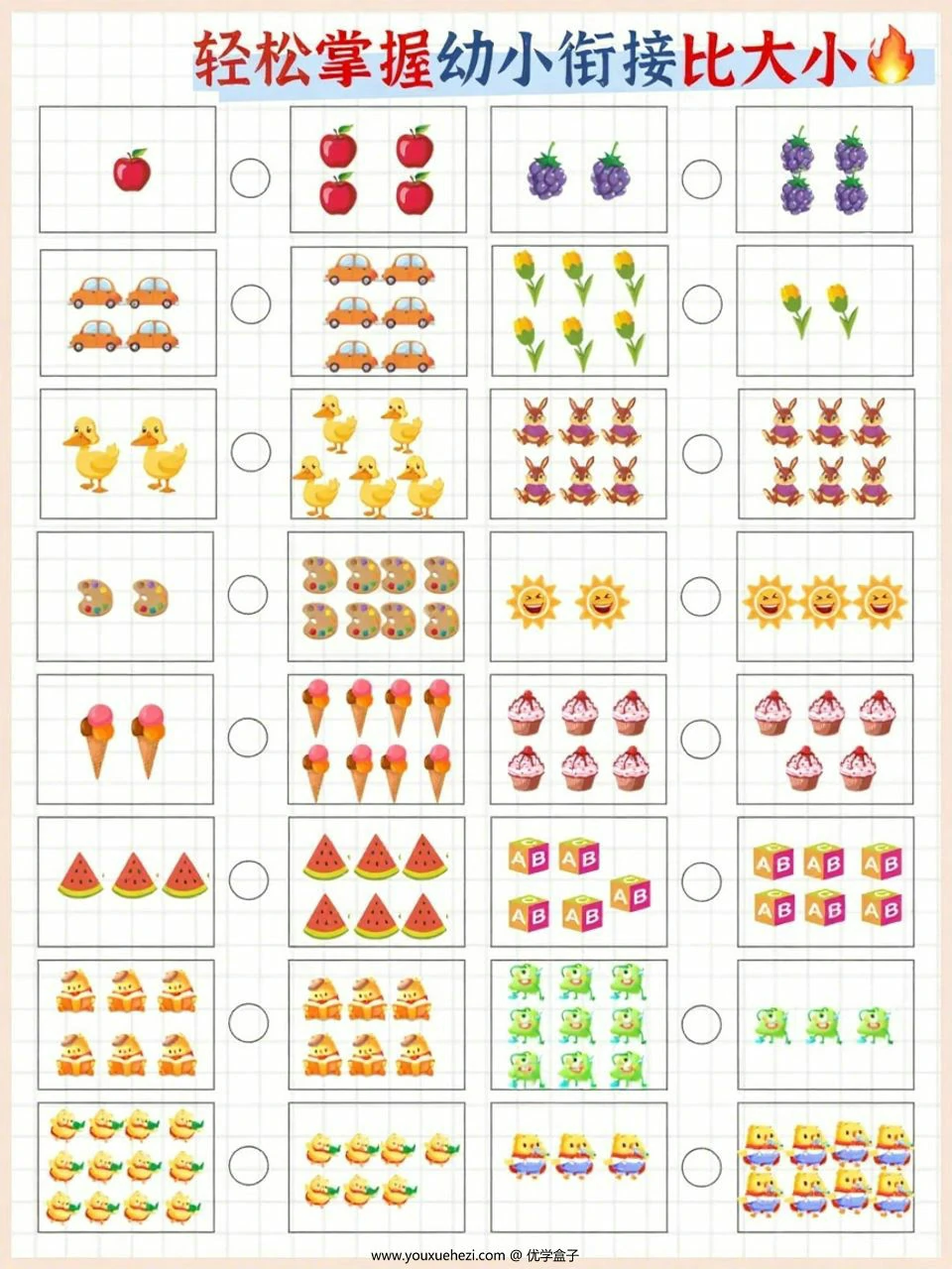 图片[2]-纸轻松掌握幼小衔接比大小，6页PDF可打印-优学盒子