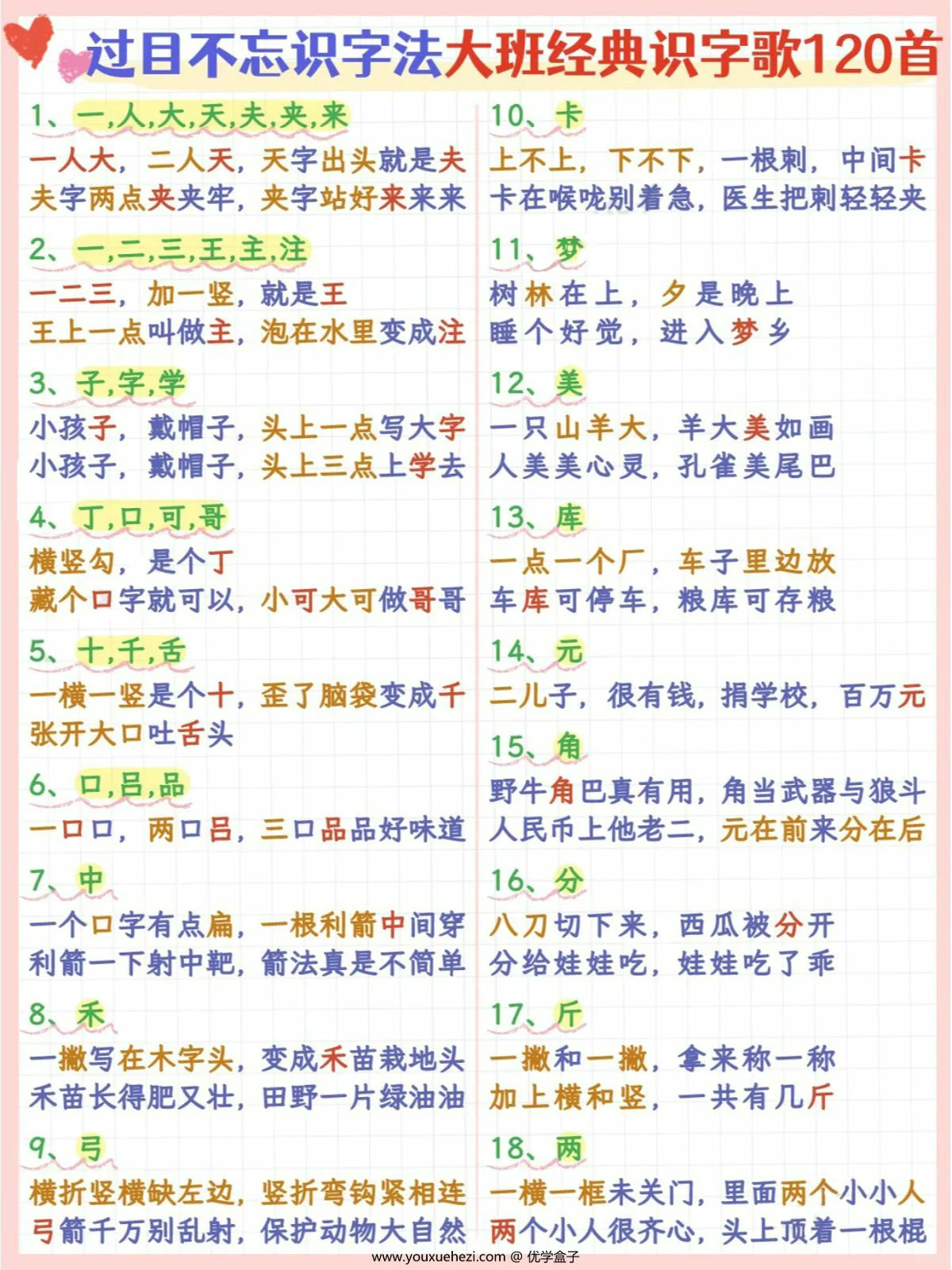 图片[1]-过目不忘识字法大班经典识字歌120首，7页PDF电子版-优学盒子