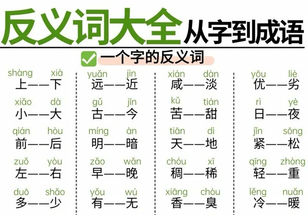 反义词大全从字到成语，轻松攻克词汇难关，11页PDF可打印-优学盒子