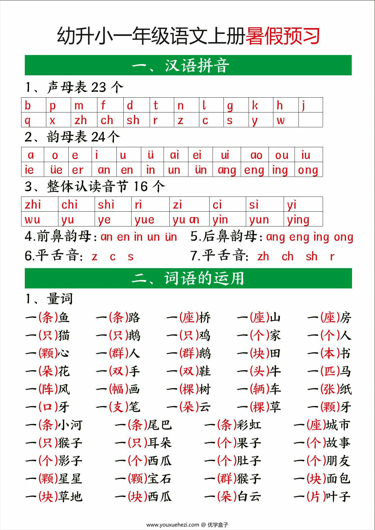 图片[1]-幼升小一年级语文上册暑假预习，8页PDF电子版-优学盒子