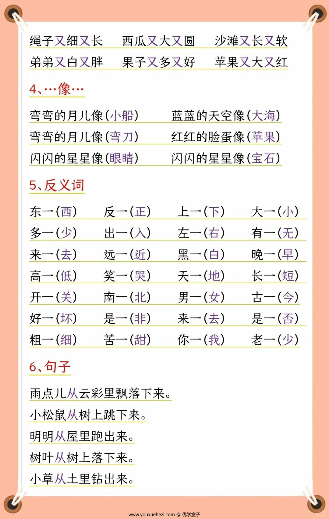 图片[2]-幼升小一年级语文暑期预习必备知识归纳，6页PDF可打印-优学盒子