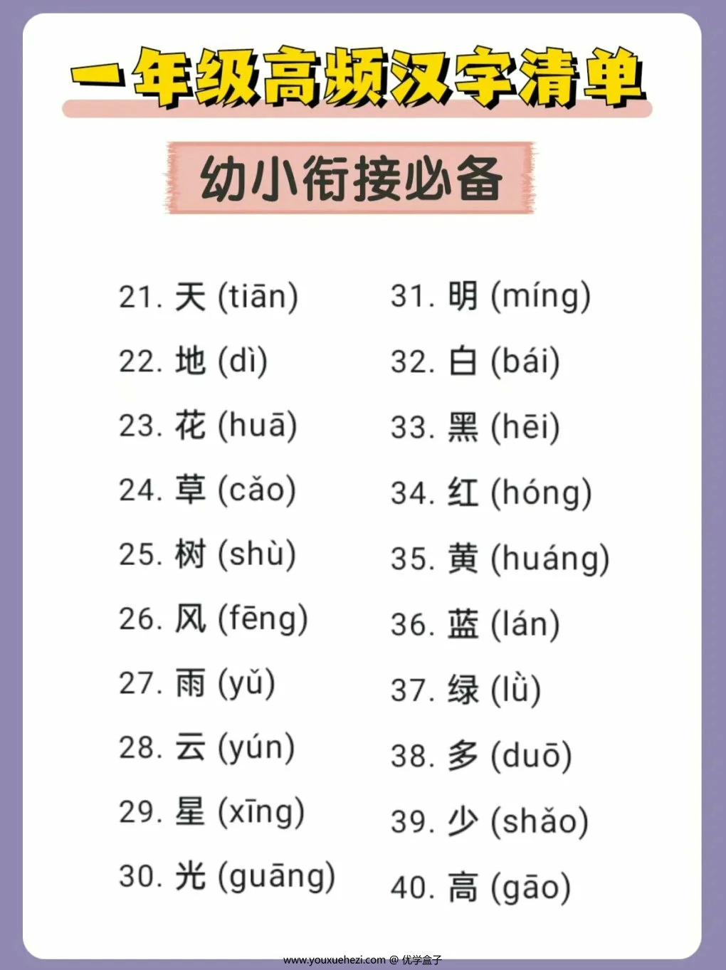 图片[2]-幼小衔接必备一年级高频汉字清单，5页PDF可打印-优学盒子